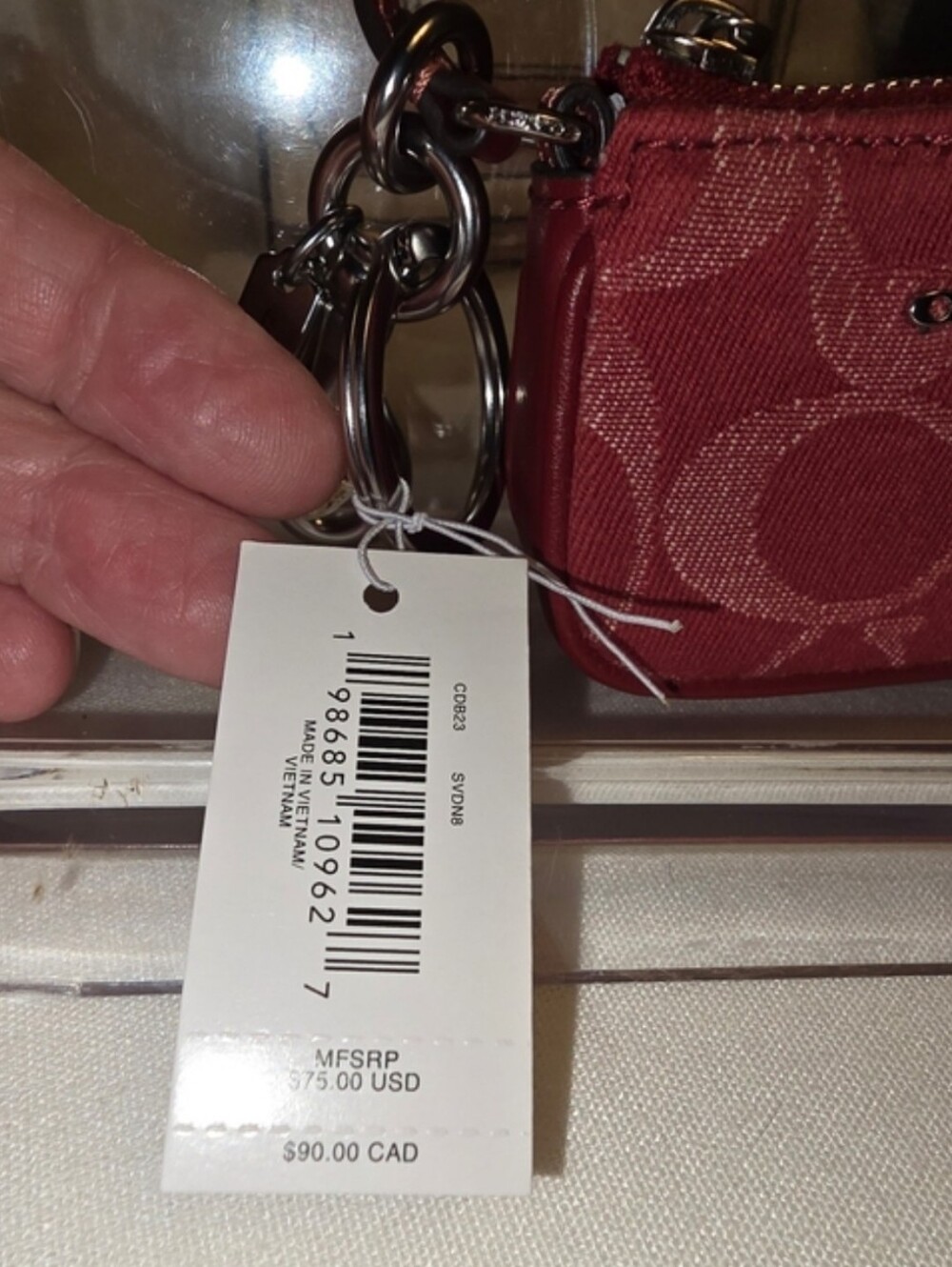 Coach Signature Mini Nolita Bag Charm in signature DENIM Silver/true Red NWT - Picture 6 of 6